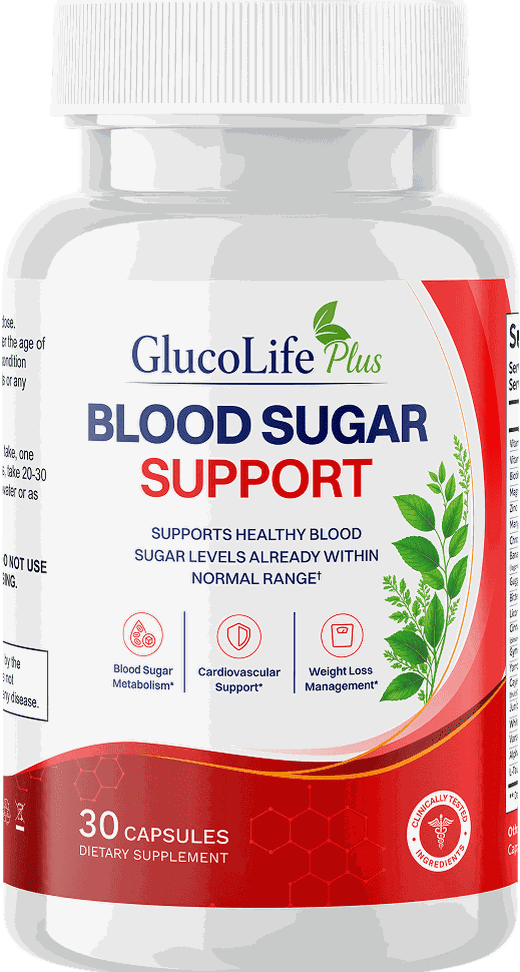 GlucoLife+ Blood Sugar Support bottle — 30 capsules, dietary supplement